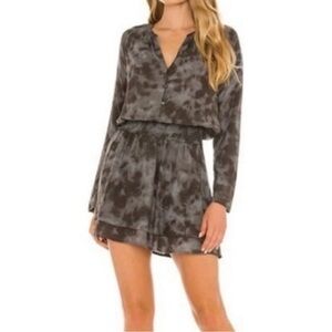 RAILS Jasmine Slate Tie Dye Dress Smocked Blouson Tiered Long Sleeve